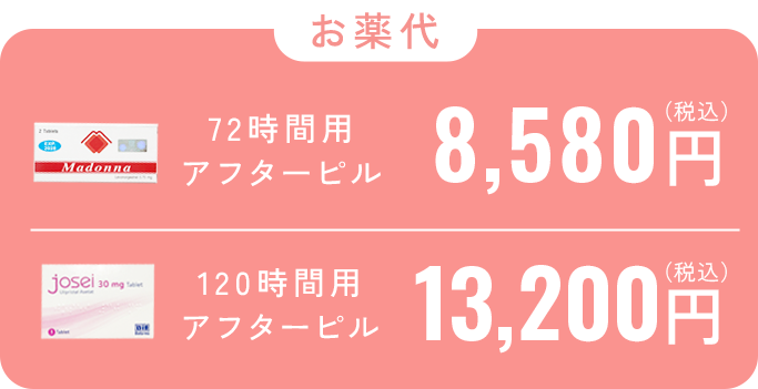 お薬代_72時間用アフターピル8,580円（税込）_120時間用アフターピル13,200円（税込）