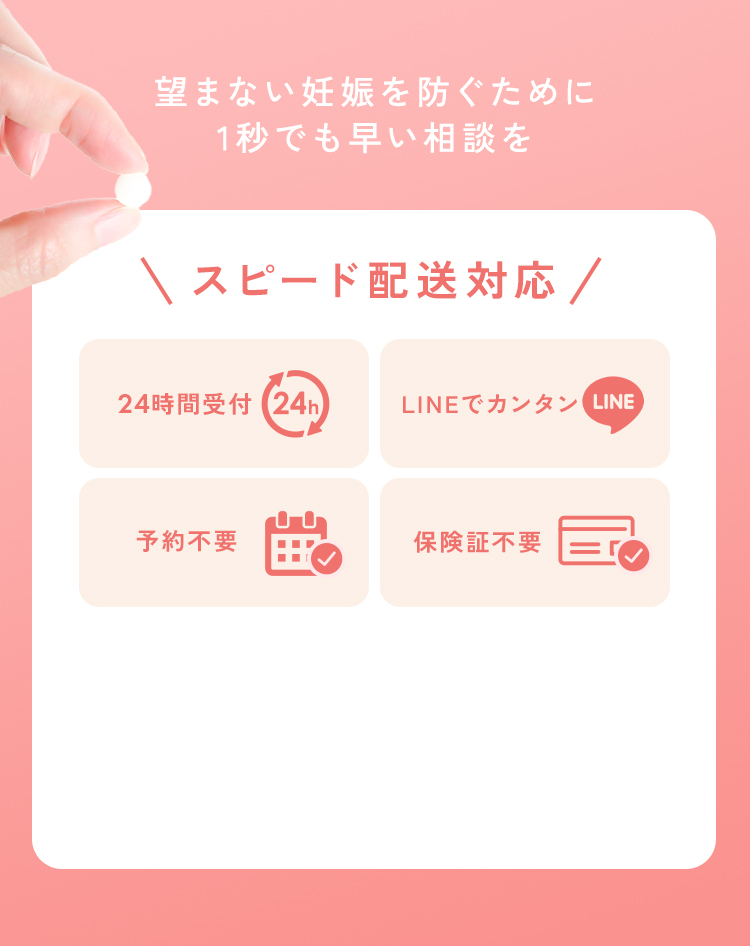望まない妊娠を防ぐために1秒でも早い相談を。スピード配送対応！24時間受付_LINEでカンタン_予約不要_保険証不要