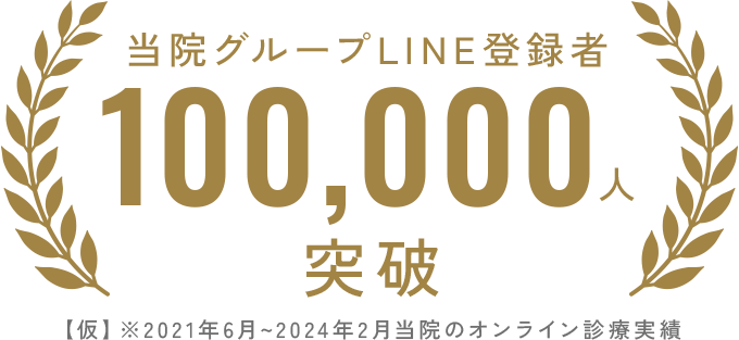 当院グループLINE登録者100,000人突破※2021年6月～2024年2月当院のオンライン診療実績