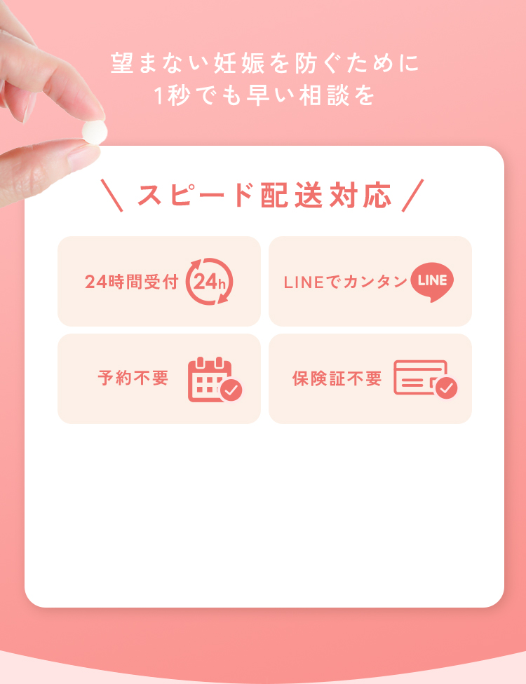 望まない妊娠を防ぐために1秒でも早い相談を。スピード配送対応！24時間受付_LINEでカンタン_予約不要_保険証不要