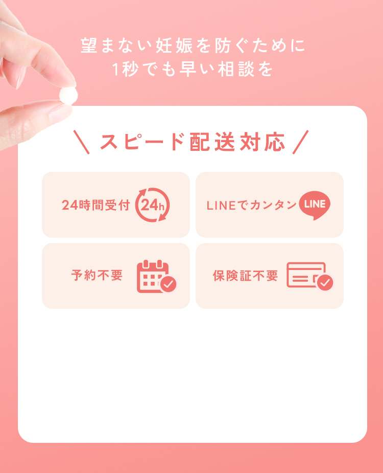 望まない妊娠を防ぐために1秒でも早い相談を。スピード配送対応！24時間受付_LINEでカンタン_予約不要_保険証不要