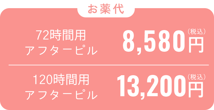 お薬代_72時間用アフターピル8,580円（税込）_120時間用アフターピル13,200円（税込）